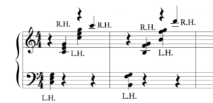 バーナムピアノテクニック１グループ1　第9番　を和音で弾いた時の楽譜の写真
